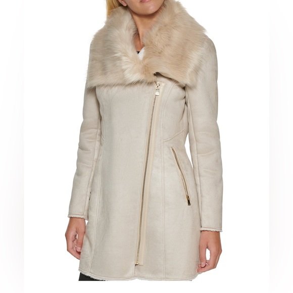 Calvin Klein Women Asymmetrical Faux Fur Coat - Picture 1 of 13